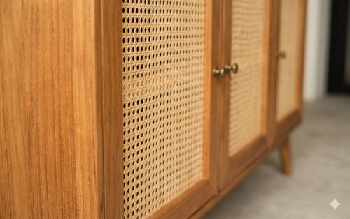 Girah Cane Sideboard – 3 Door Natural Wood Cabinet
