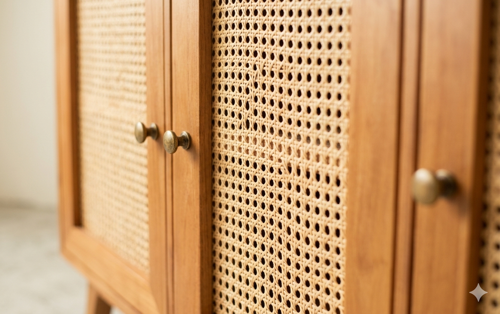 Girah Cane Sideboard – 3 Door Natural Wood Cabinet